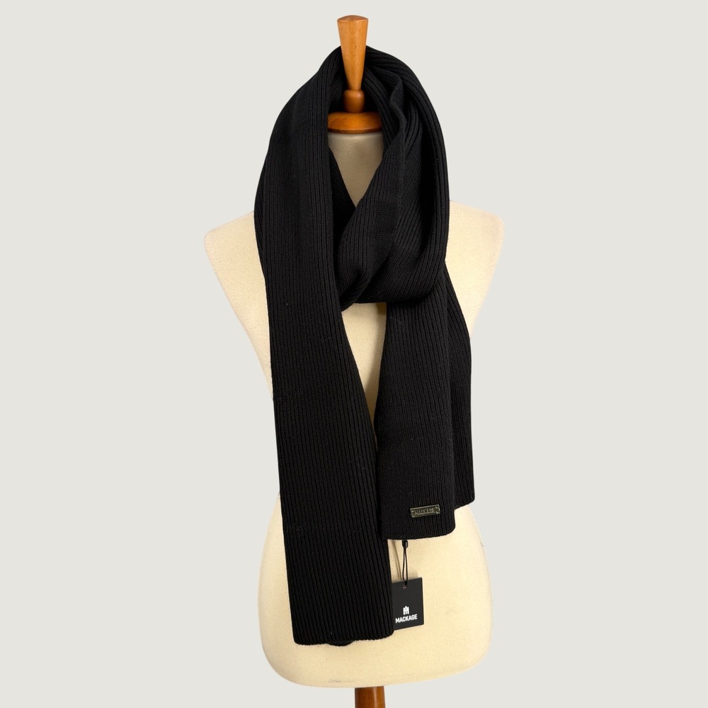 Mackage Benson Black Ribbed Knit Wool Blend Scarf NWT One Size